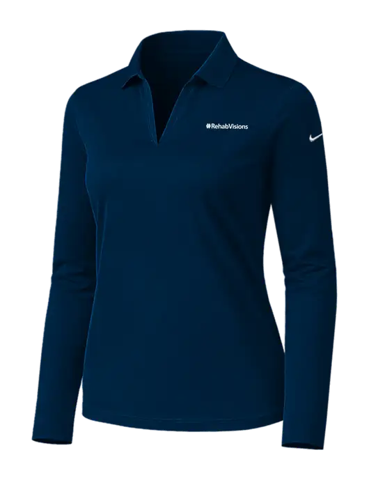 Nike Womens Navy Dri-FIT Micro Pique 2.0 Long Sleeve Polo w/RehabVisions Logo