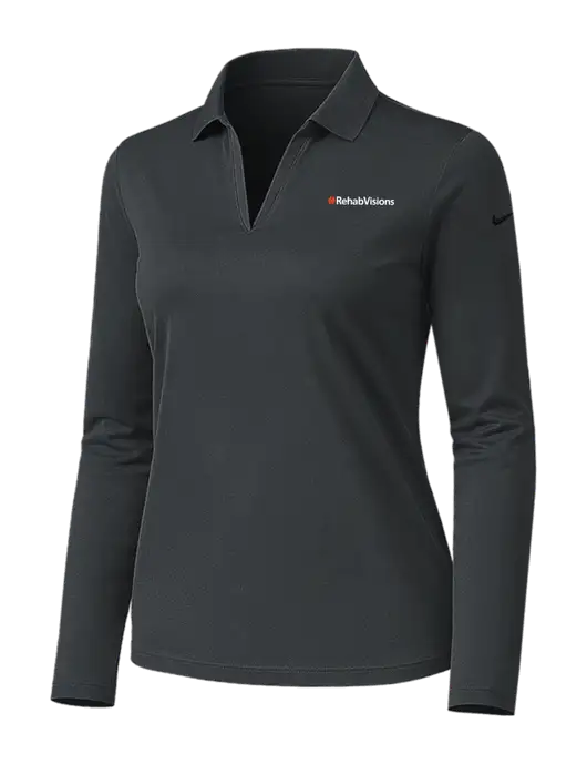 Nike Womens Dark Grey Dri-FIT Micro Pique 2.0 Long Sleeve Polo w/RehabVisions Logo