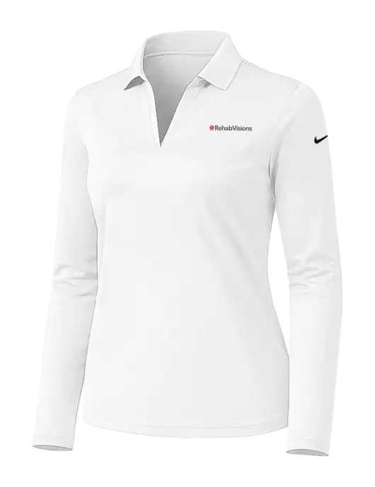 Nike Womens White Dri-FIT Micro Pique 2.0 Long Sleeve Polo w/RehabVisions Logo