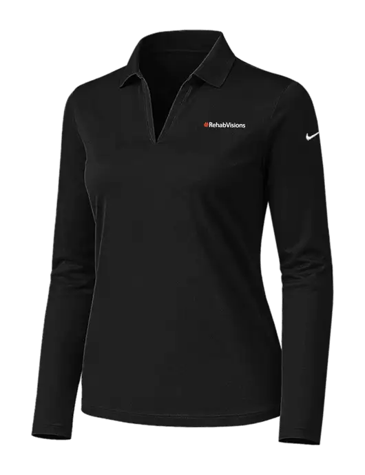 Nike Womens Black Dri-FIT Micro Pique 2.0 Long Sleeve Polo w/RehabVisions Logo