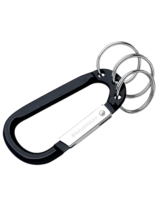 Black 3 Ring Carabiner Clip w/RehabVisions Logo