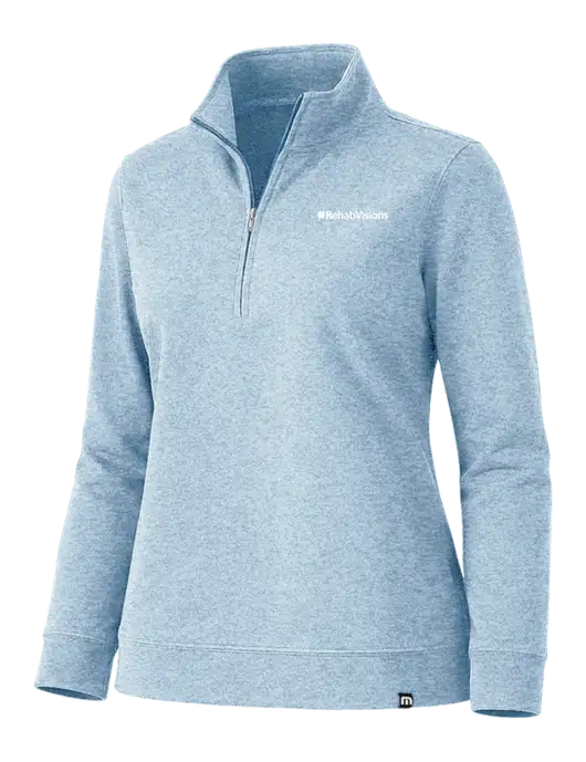 TravisMathew Womens Coveside Light Blue Heather 1/2 Zip w/RehabVisions Logo