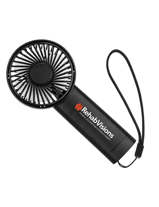 Airpulse 3-Speed Rechargeable Black Fan w/RehabVisions Logo
