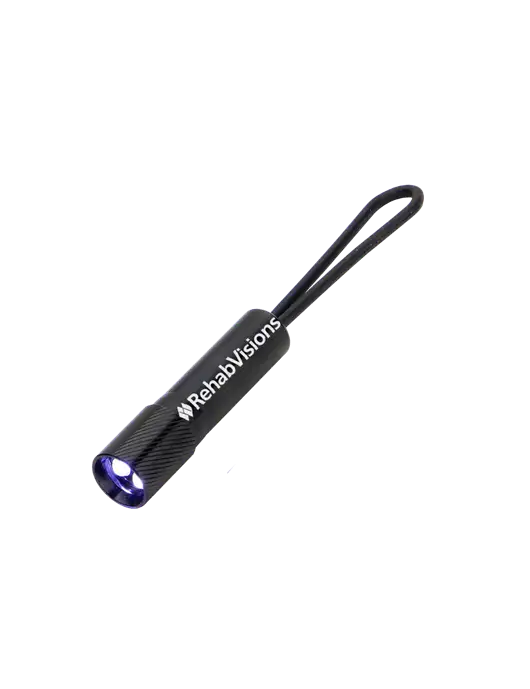 Mini Black LED Flashlight with Silicone Loop w/RehabVisions Logo