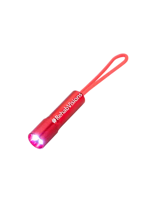 Mini Red LED Flashlight with Silicone Loop w/RehabVisions Logo