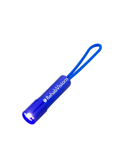 Mini Royal Blue LED Flashlight with Silicone Loop w/RehabVisions Logo