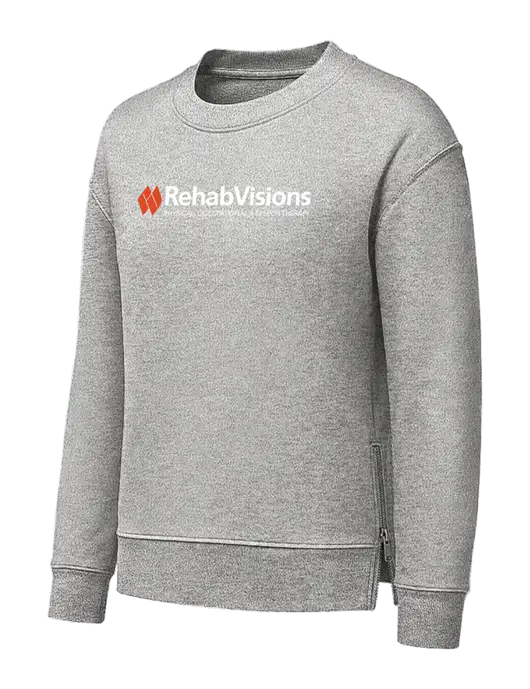 Womens Medium Grey Heather Dual Side Zippers Crewneck w/RehabVisions Logo