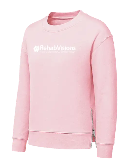 Womens Light Pink Dual Side Zippers Crewneck w/RehabVisions Logo