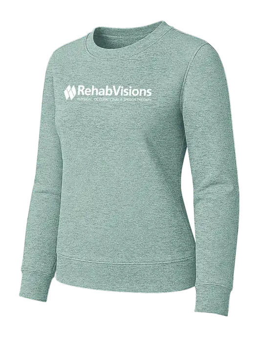 Womens Sage Green Heather Loft Crewneck Sweatshirt w/RehabVisions Logo