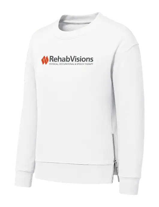Womens White Dual Side Zippers Crewneck w/RehabVisions Logo