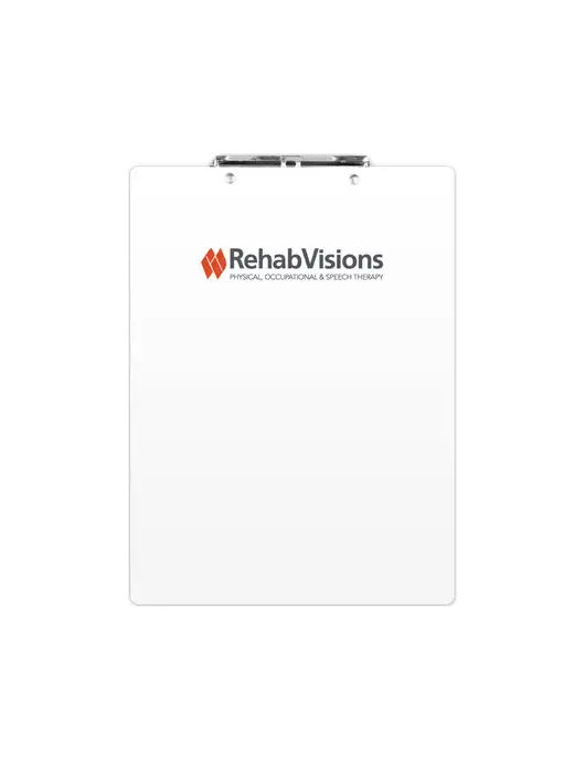 White Plastic Clipboard Letter Size w/RehabVisions Logo