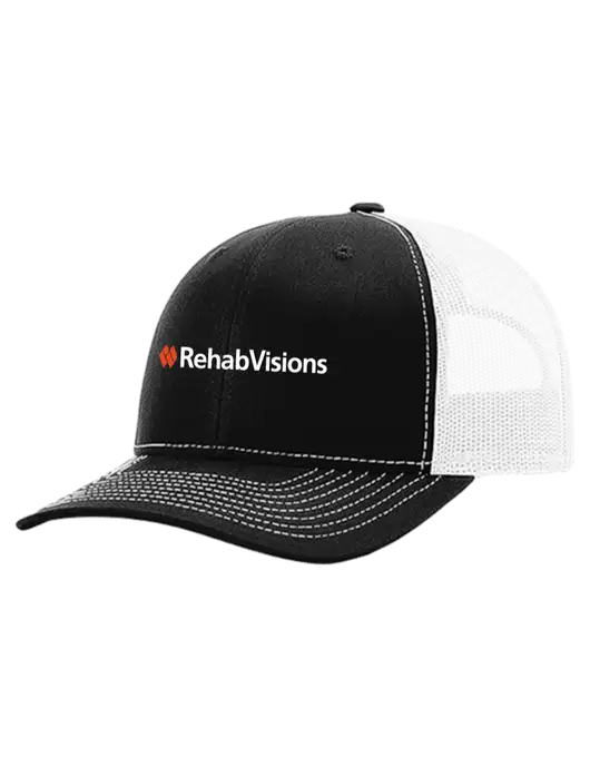 Richardson 112+ R-Flex Black Trucker Cap w/White Mesh w/RehabVisions Logo