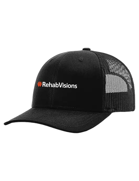 Richardson 112+ R-Flex Black Trucker Cap w/Black Mesh w/RehabVisions Logo