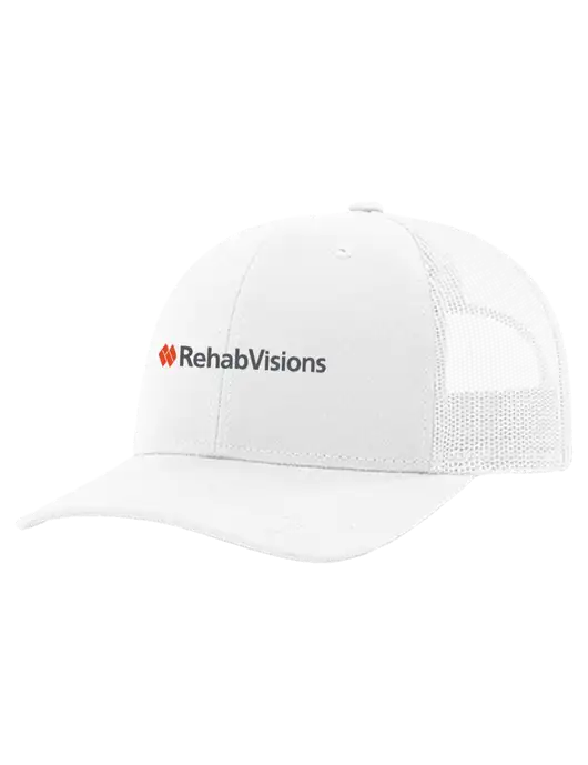 Richardson 112+ R-Flex White Trucker Cap w/White Mesh w/RehabVisions Logo
