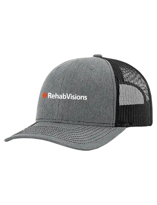 Richardson 112+ R-Flex Medium Grey Heather Trucker Cap w/Black Mesh w/RehabVisions Logo