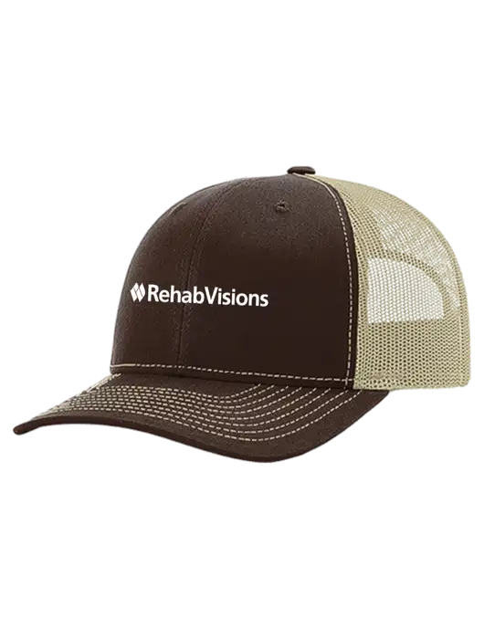 Richardson 112+ R-Flex Dark Brown Trucker Cap w/Tan Mesh w/RehabVisions Logo