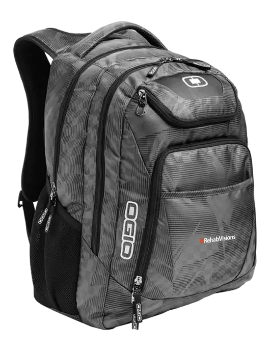 OGIO Race Day Silver Excelsior Laptop Backpack w/RehabVisions Logo